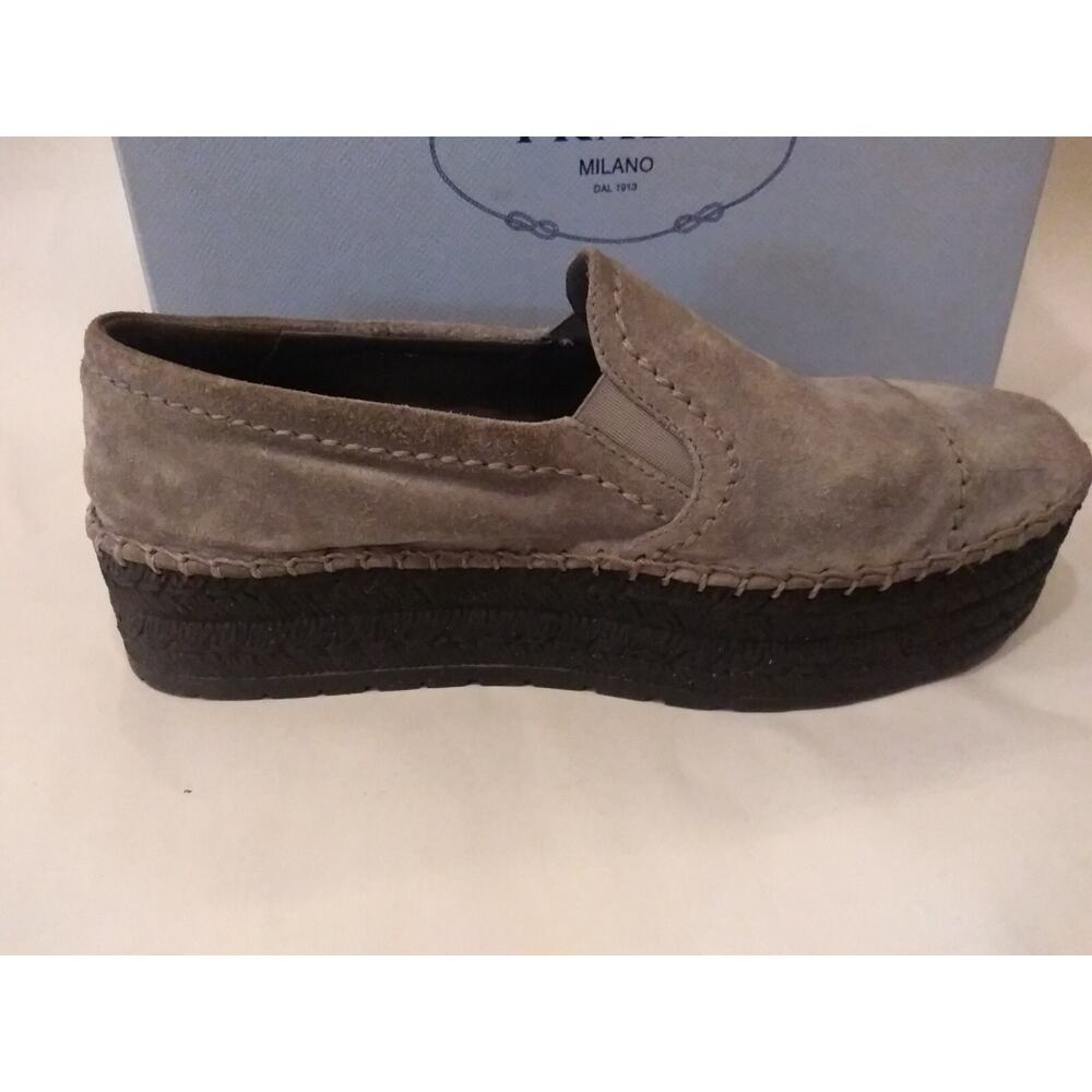 Women's Prada Platform Espadrille Flats Suede Loafers Shoes Size 40 Gray Us 8.5 - Picture 4 of 14